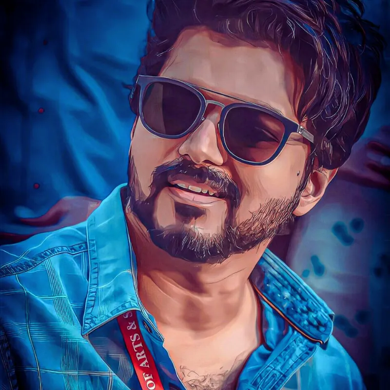 Dark background par ek ladka sunglasses mein khada hai, jismein attitude wali Hindi shayari likhi gayi hai